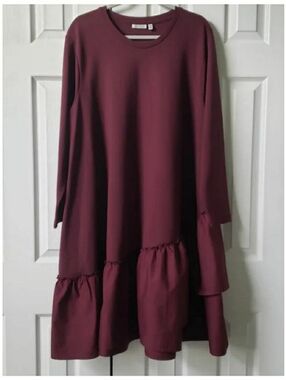 MASAI Copenhagen Nell Tiered Dress XXL Maroon Lagenlook Artsy Boho Midi EUC